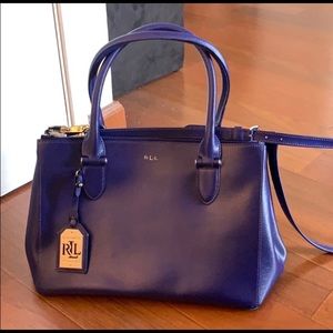Lauren Ralph Newbury blue leather satchel